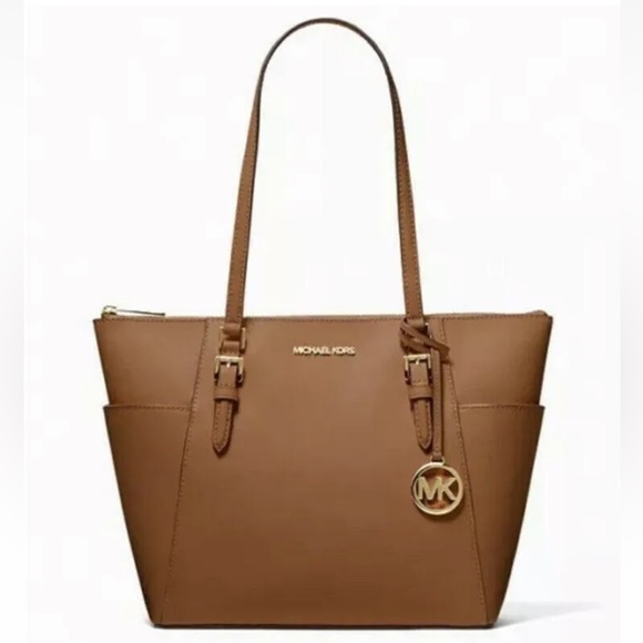 New Michael Kors Charlotte Large Shoulder Tote Saffiano Leather Luggage - Picture 1 of 4